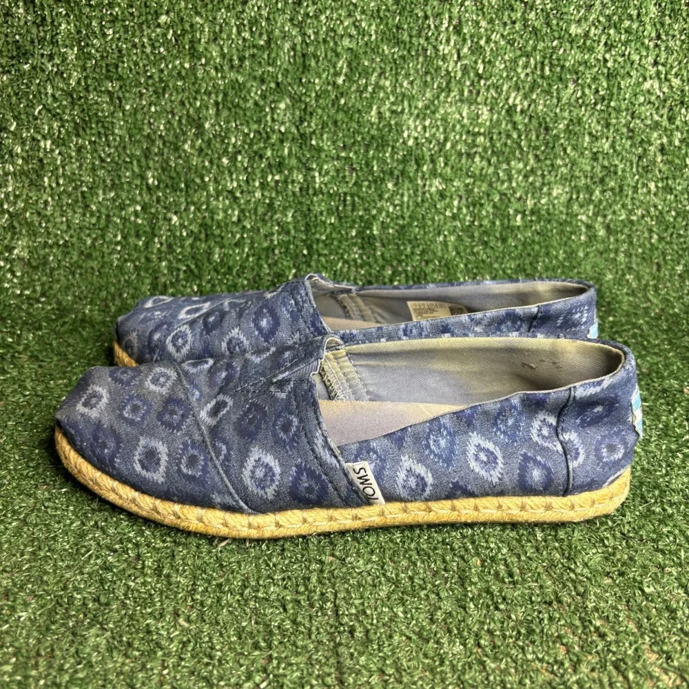 TOMS Alpargata Rope Espadrille Ikat Print Boho Slip On Flat Shoe Blue Womens 7